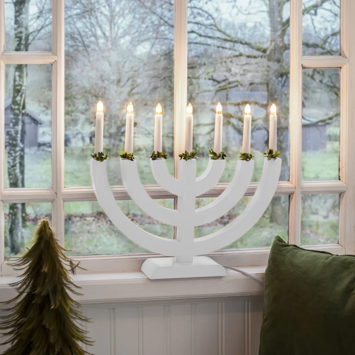 Adventsstake 7 armet - Hvit