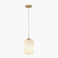 Alessia takpendel 15 cm ribbet glass - Opal/Messingfarget