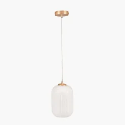Alessia takpendel 15 cm ribbet glass - Opal/Messingfarget