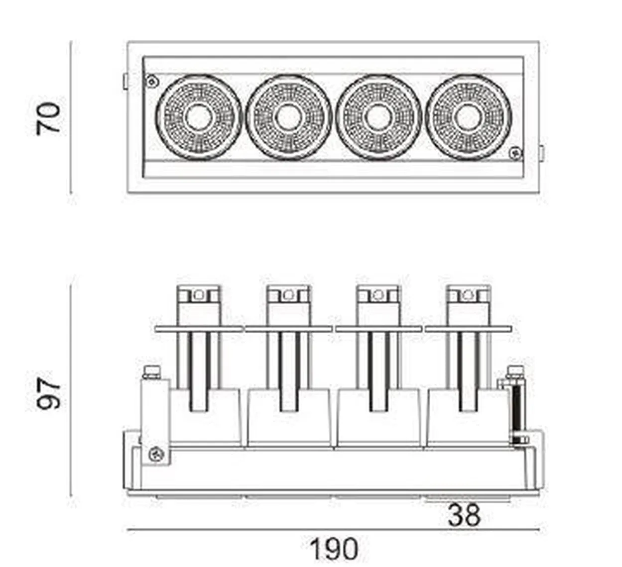 Aria mini flex K4 downlight justerbar 4x5W 2700K RA90 Dimbar - Hvit