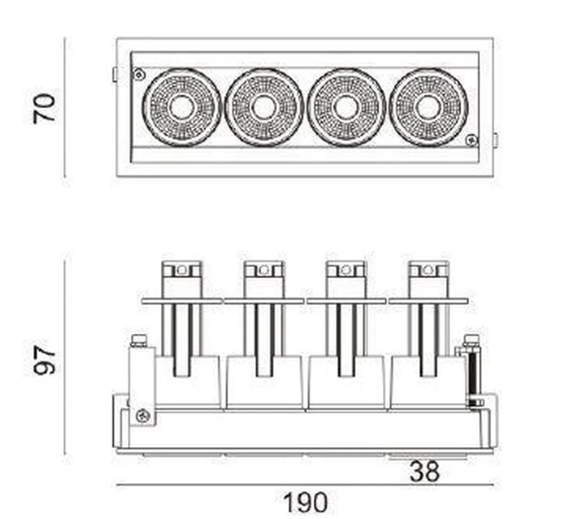 Aria mini flex K4 downlight justerbar 4x5W 3000K RA90 Dimbar - Hvit