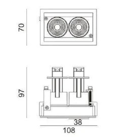Aria mini flex K2 downlight justerbar 2x5W 30000K RA90 Dimbar - Hvit