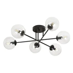 Brendi rund taklampe 6 lys - Svart/Klart glass