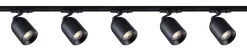 Bullet 2 meter spottskinne med 5 spotter 1T GU10 - Svart