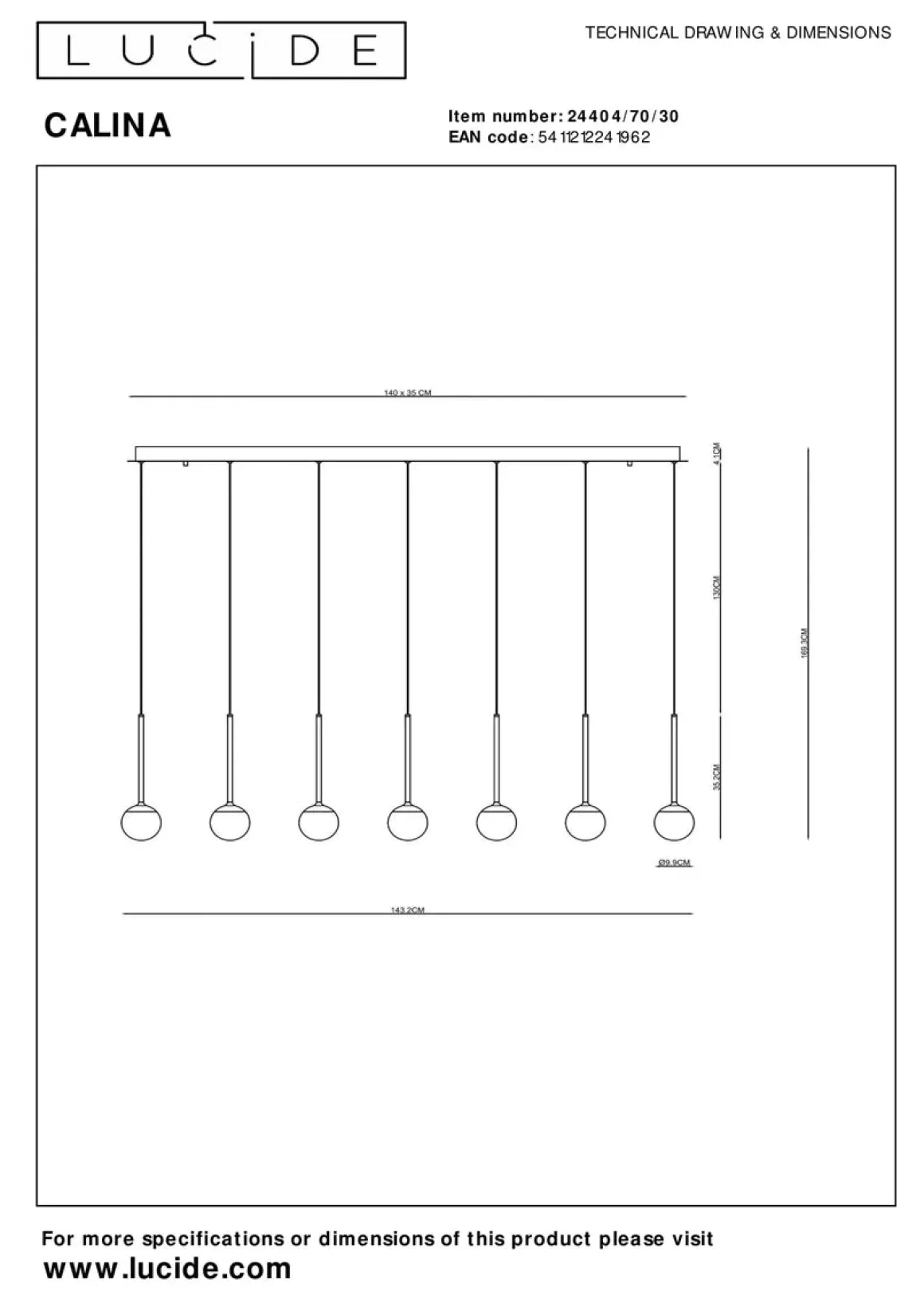Calina takpendel 12 x 7,7W 2560 Kelvin - Dimbar