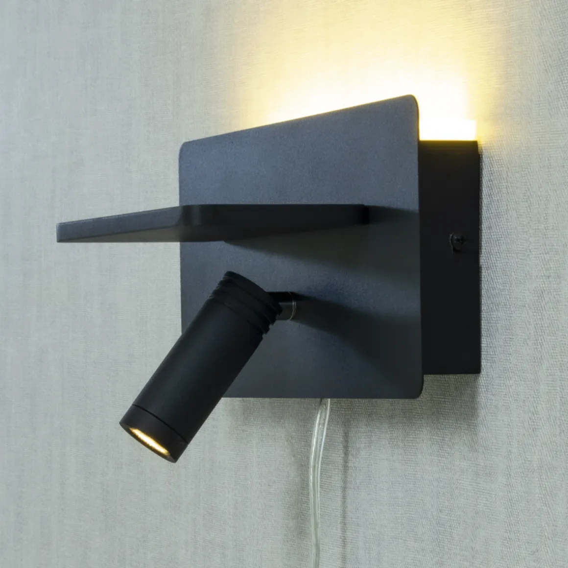 Cargador vegglampe med trådløs lader og USB - Svart
