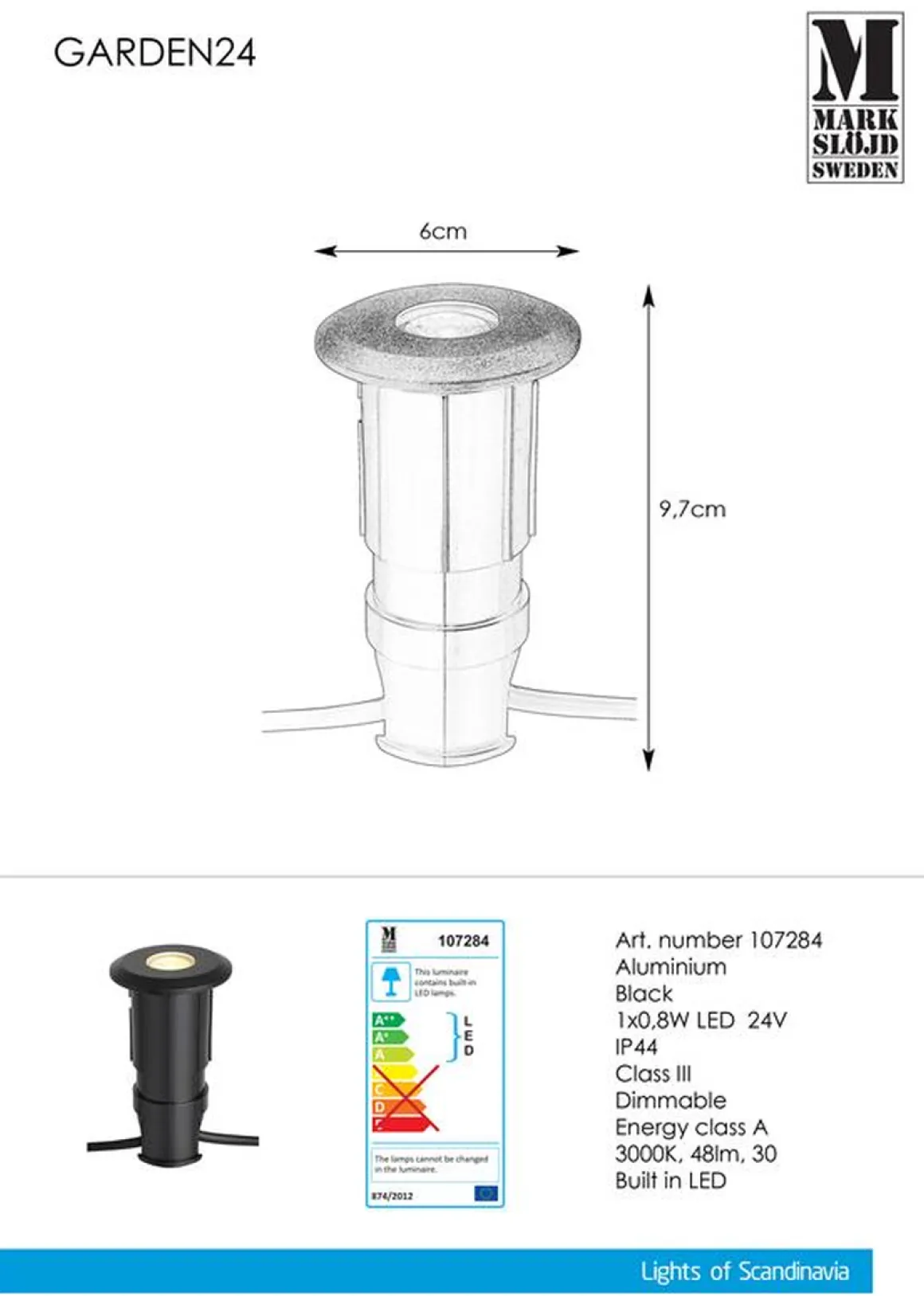 Decklight 0,8W - Garden 24 - Svart