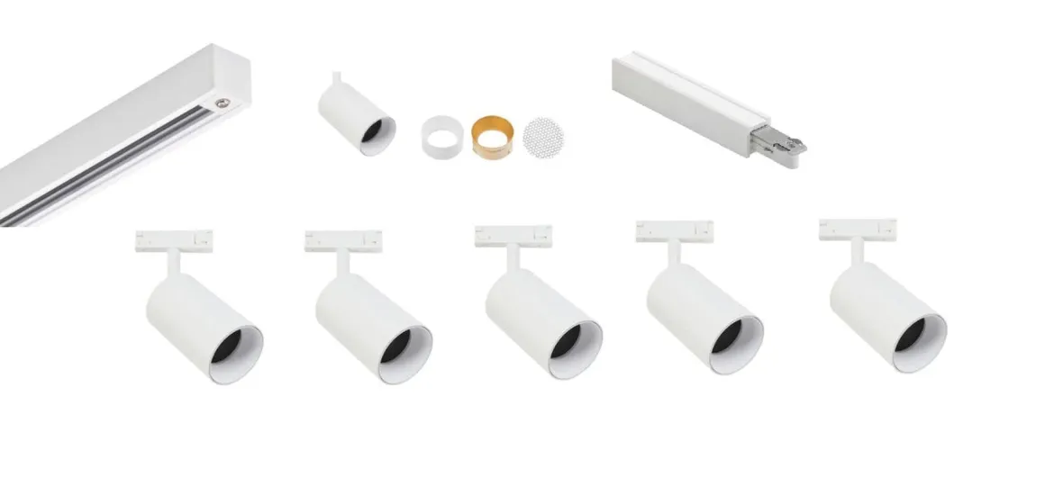 Designline Tube Pro komplett 1,9 meter spotskinne med 5 spotter GU10 - Hvit
