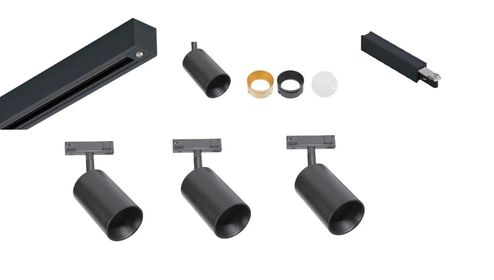 Designline Tube Pro komplett 1 meter spotskinne med 3 spotter GU10 - Svart