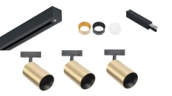 Designline Tube Pro komplett 1 meter spotskinne med 3 spotter GU10 - Svart/Messing