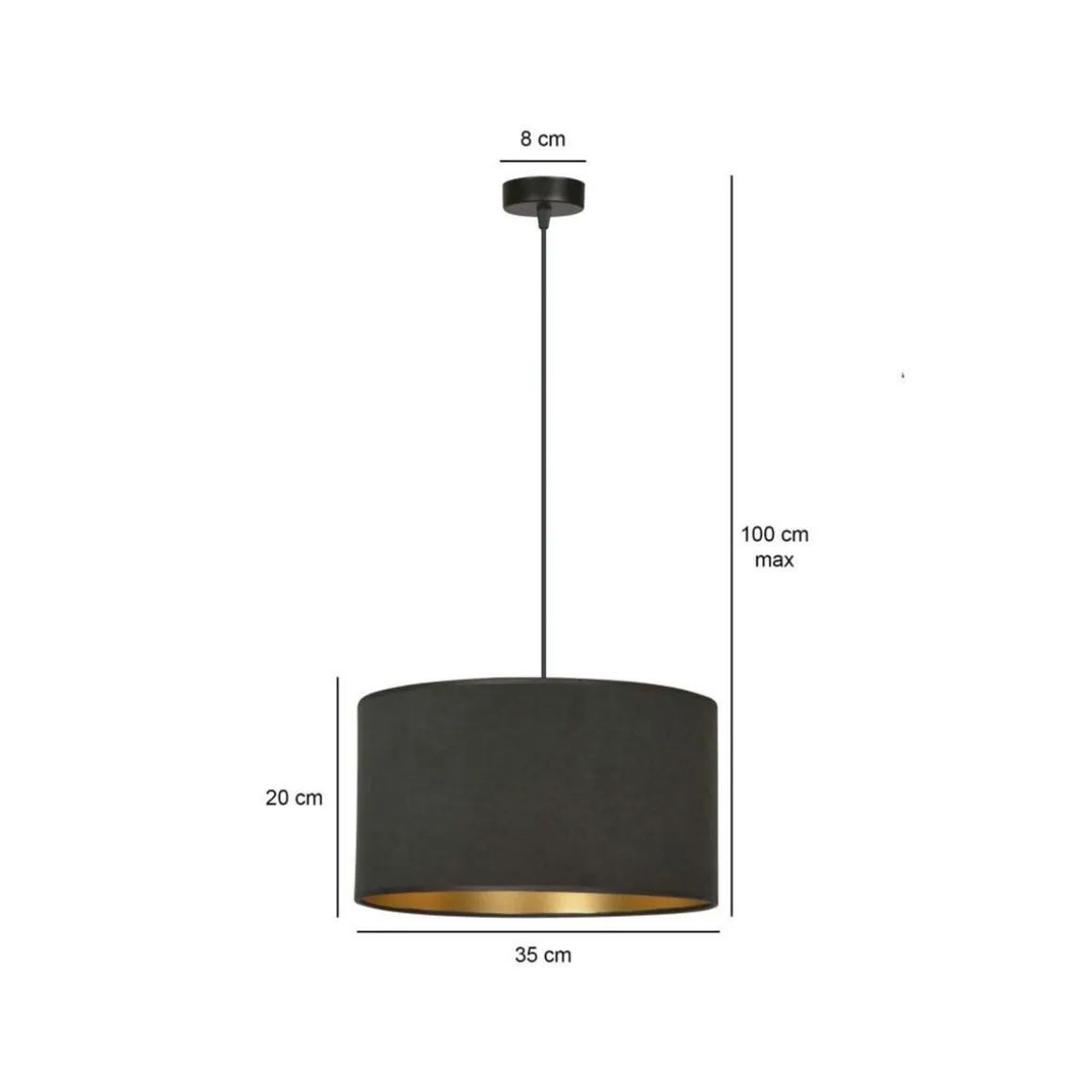 Hilde takpendel 35 cm - Svart/Gullfarget