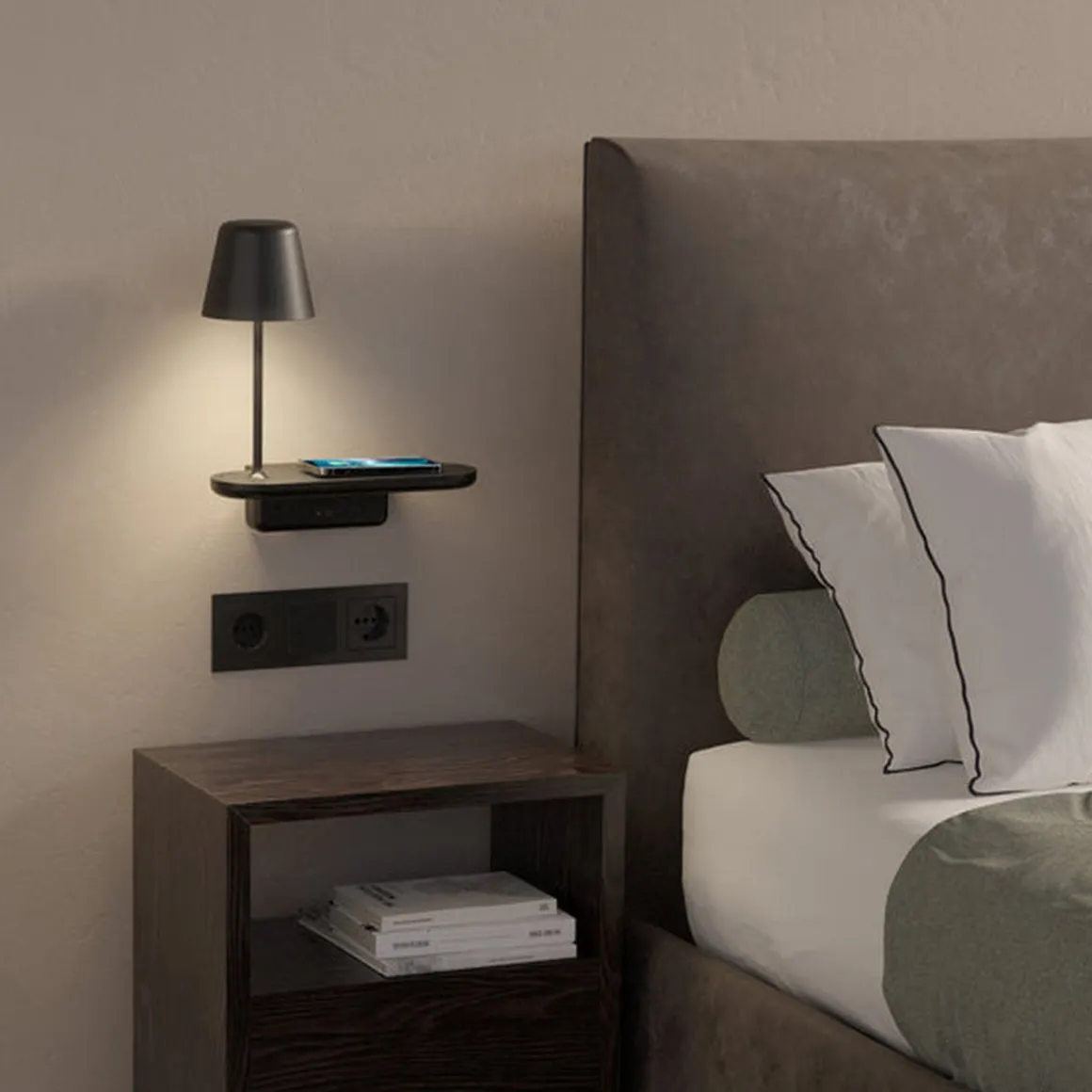Ito vegglampe med trådløs lader og USB