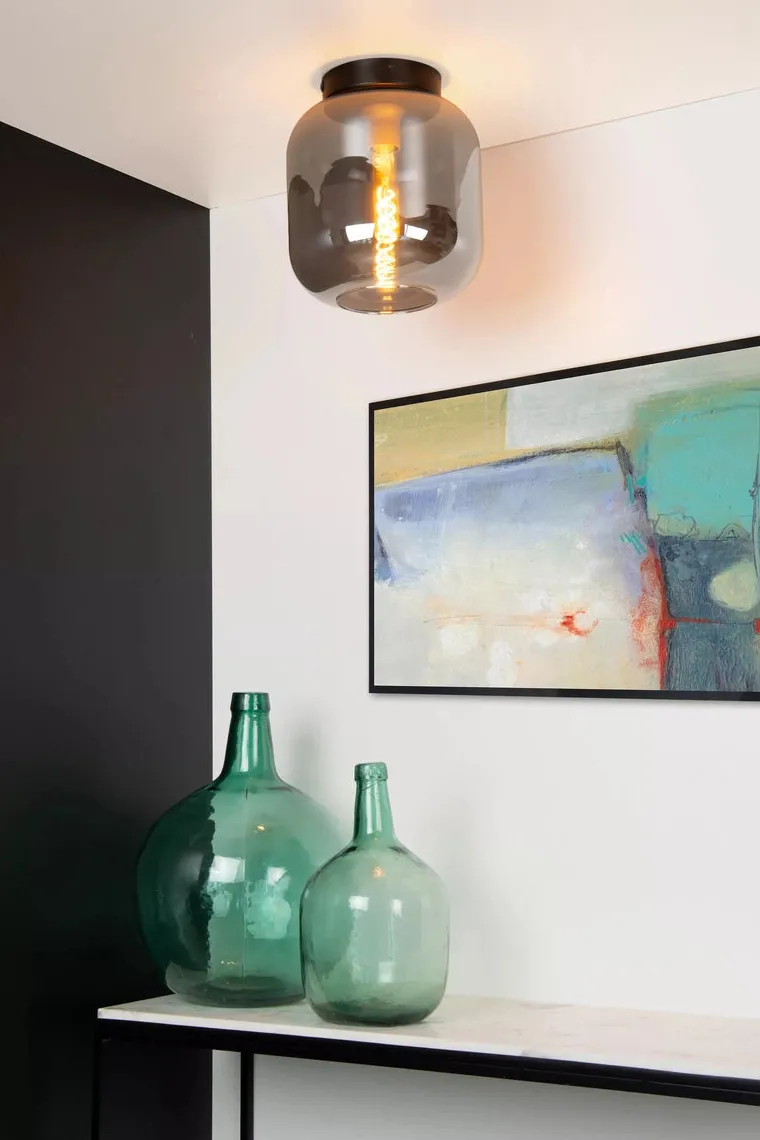 Joanet taklampe 25 cm - Svart/Røykfarget