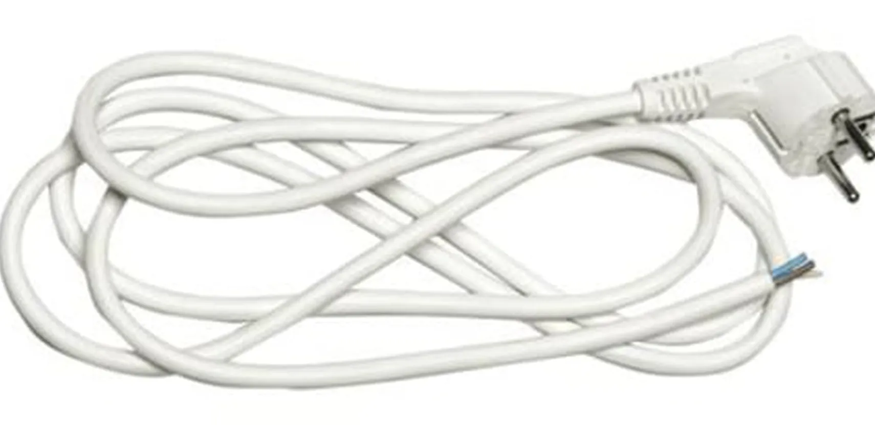 Ledning med vinklet plugg 2,5 meter 3x1,5 mm jordet - Hvit