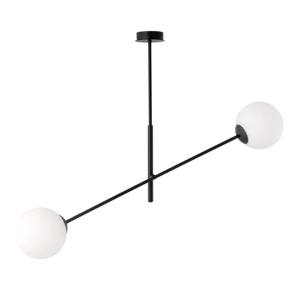 Linear taklampe 2 lys - Svart/Opal glass