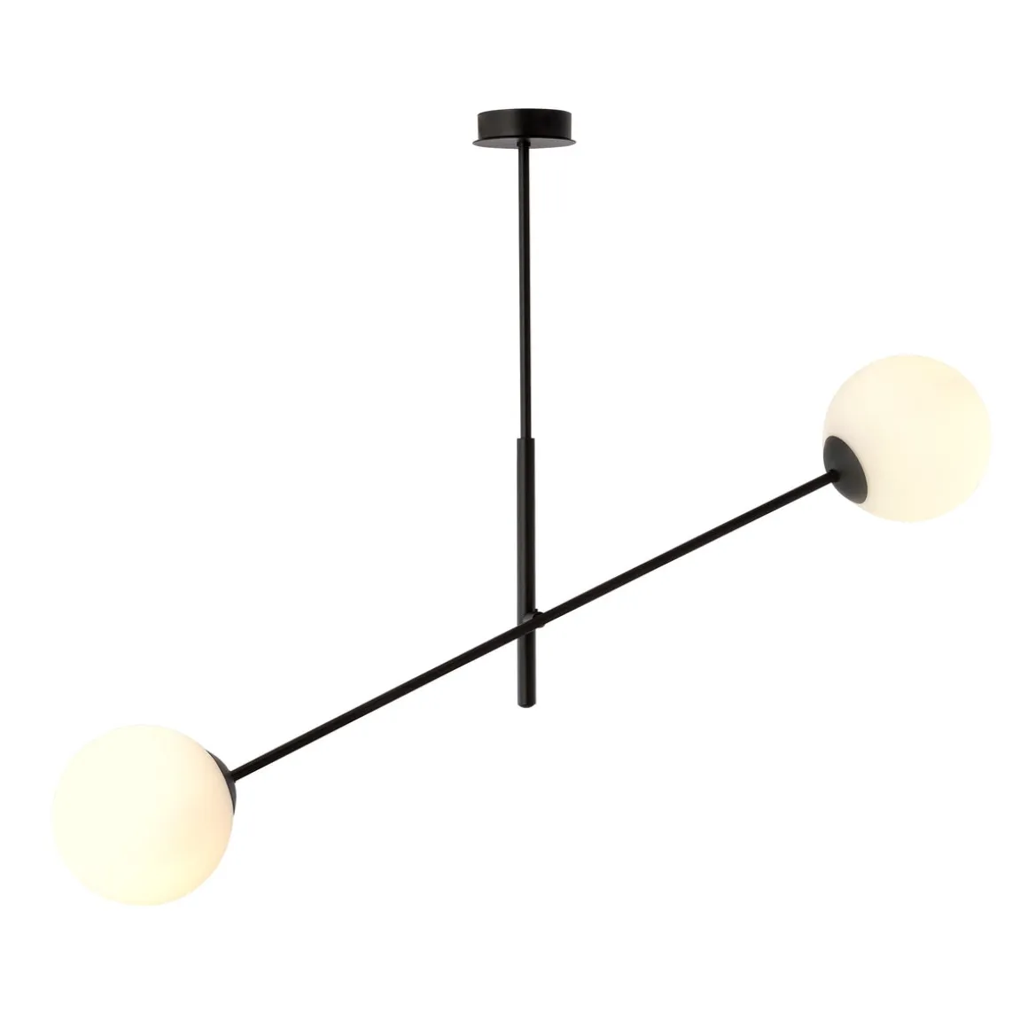 Linear taklampe 2 lys - Svart/Opal glass