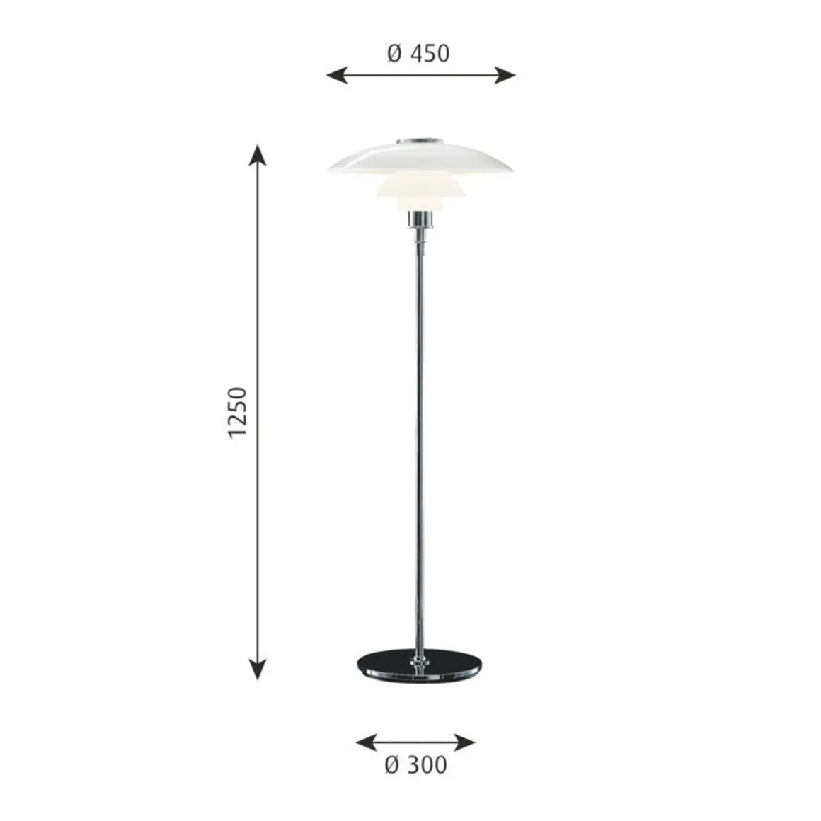 Louis Poulsen PH 4½-3½ gulvlampe Krom/Opalt glass