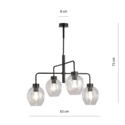 Lukka takpendel 4 lys- Svart/Klart glass