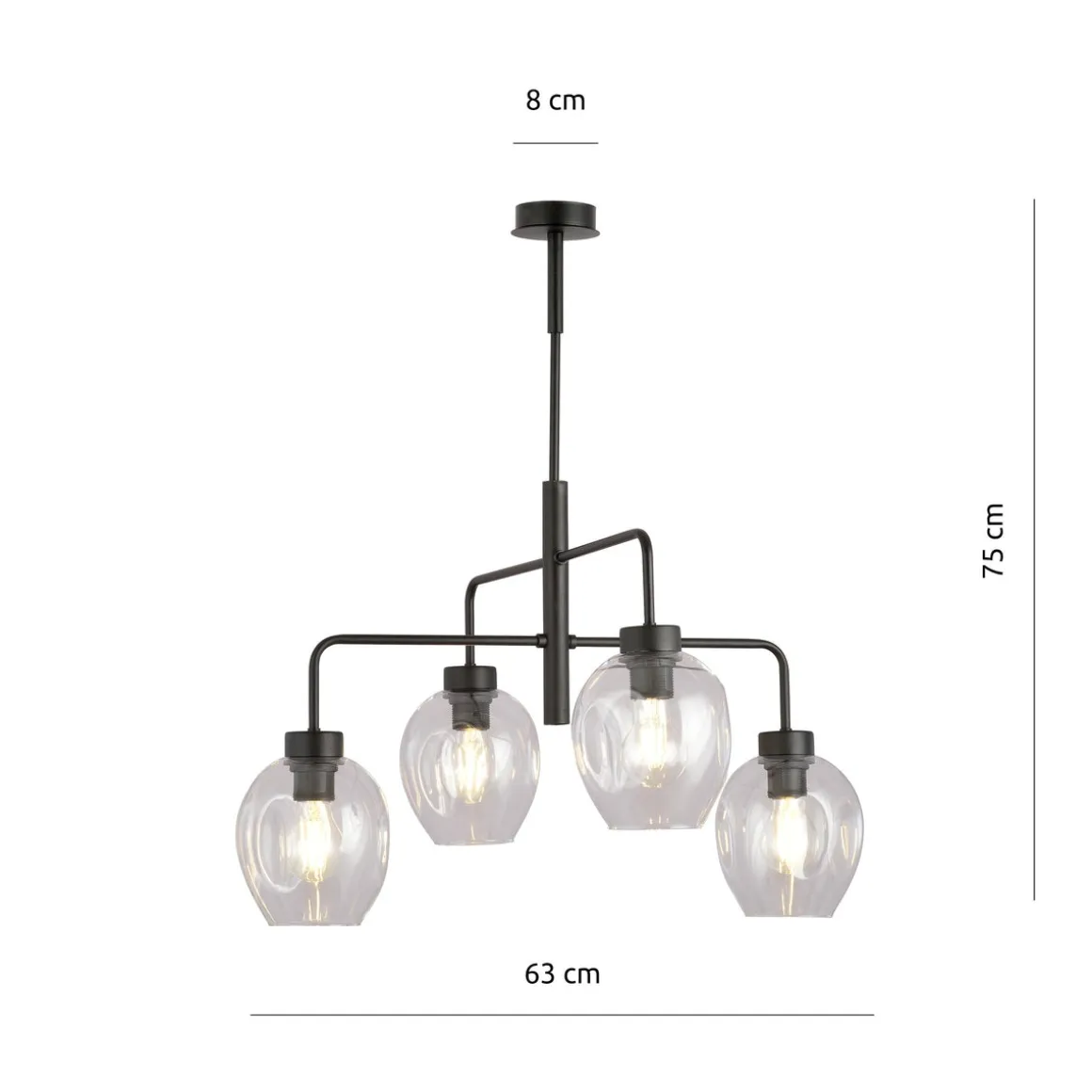 Lukka takpendel 4 lys- Svart/Klart glass