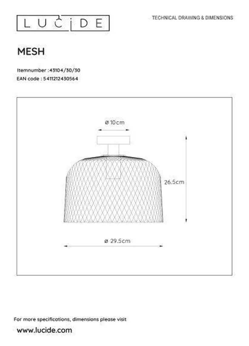 Mesh taklampe 29,5 cm - Svart