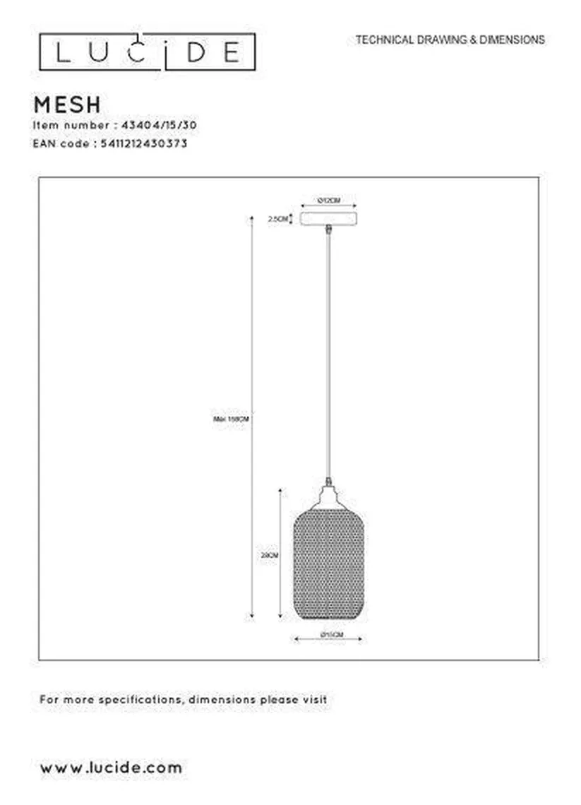 Mesh takpendel 15 cm - Svart