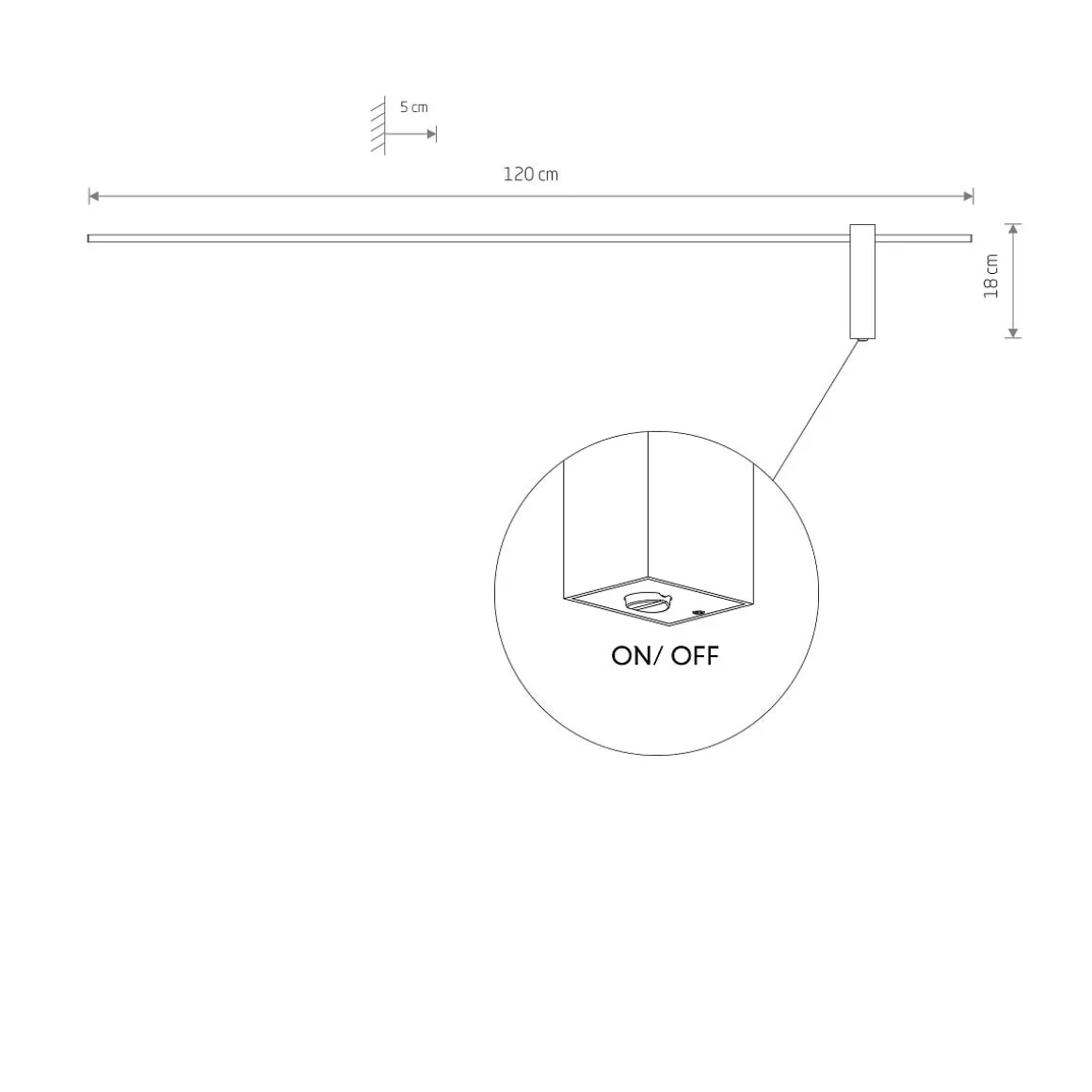 Motive vegglampe large 120 cm 17W 3000K - Svart