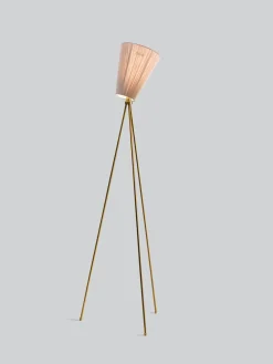 Oslo Wood gulvlampe gull med skjerm