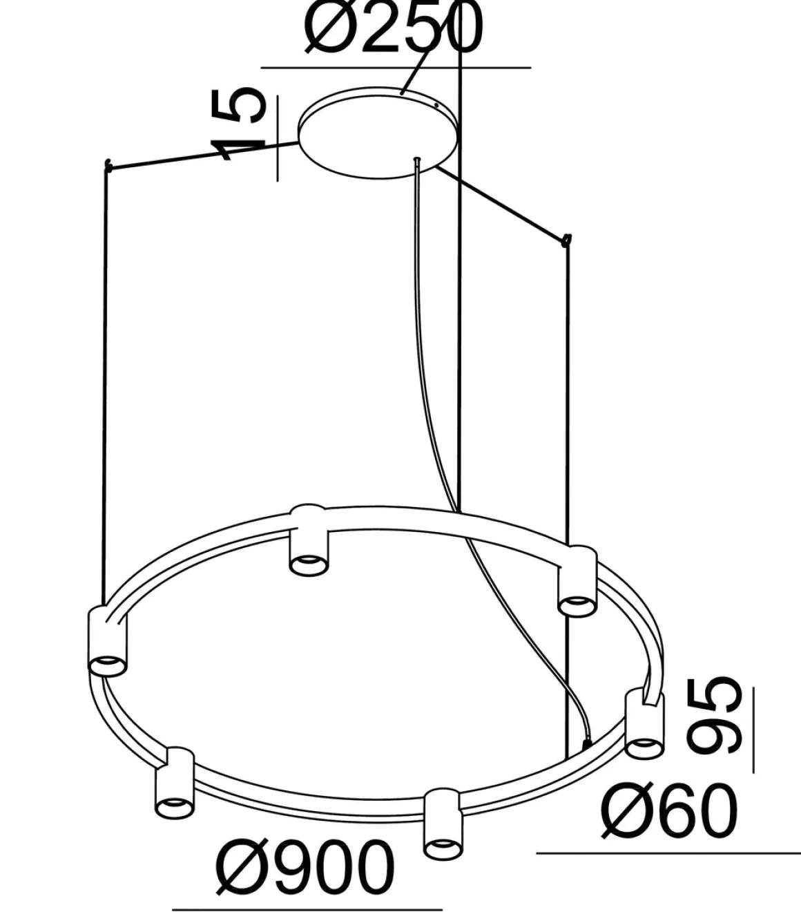 Oz K6 circular takpendel 90 cm - Svart/Gullfarget