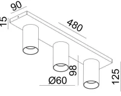 OZ K3 taklampe med 3 spotter - hvit