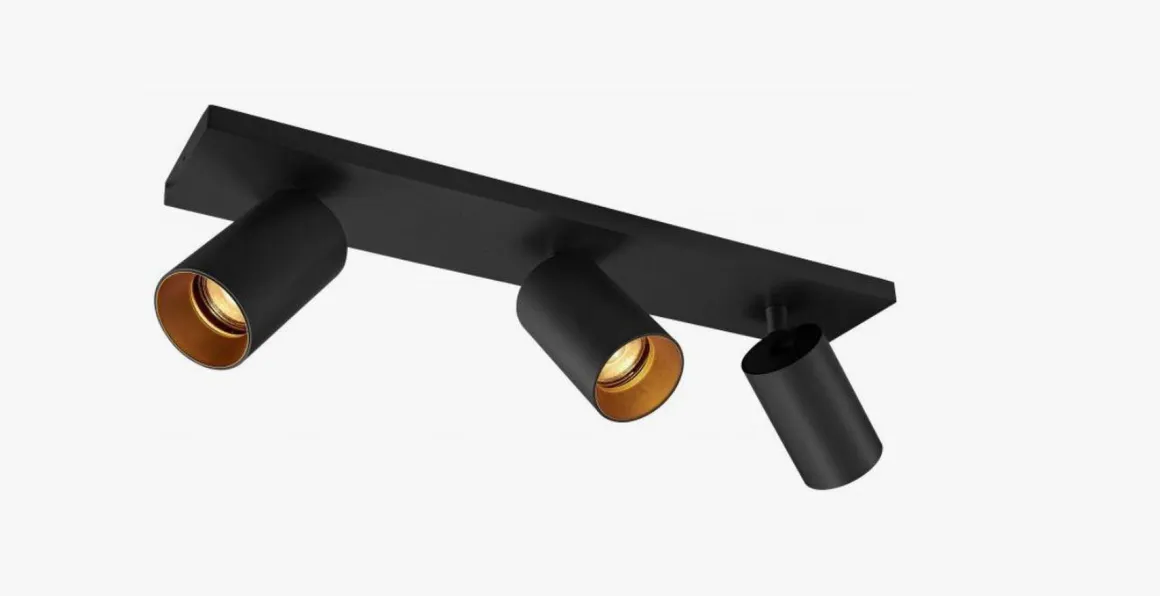 OZ K3 taklampe med 3 spotter - Svart/gull