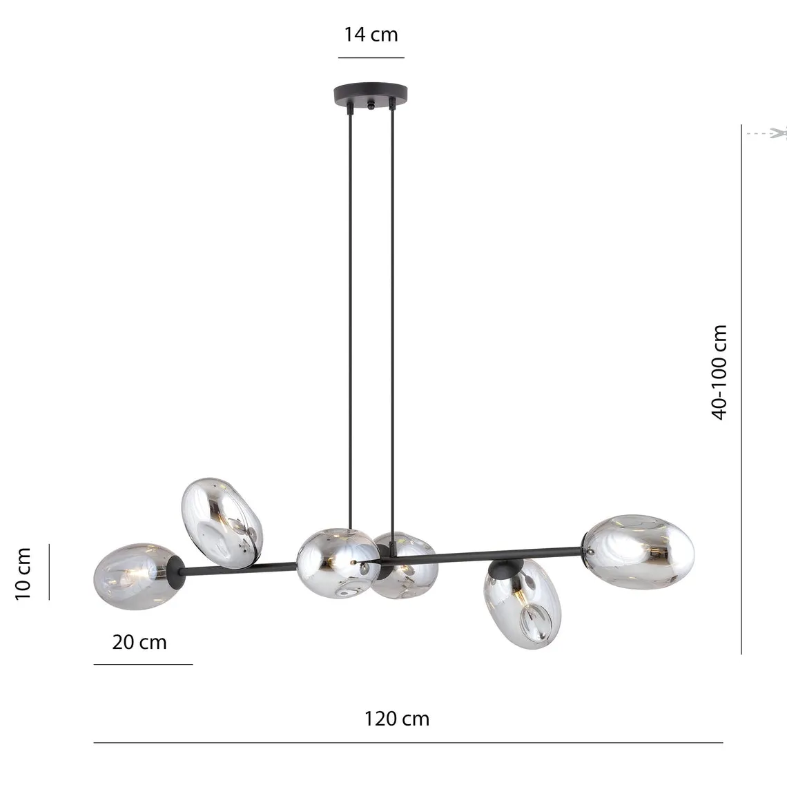 Pandora takpendel 6-lys - Svart/Røykfarget