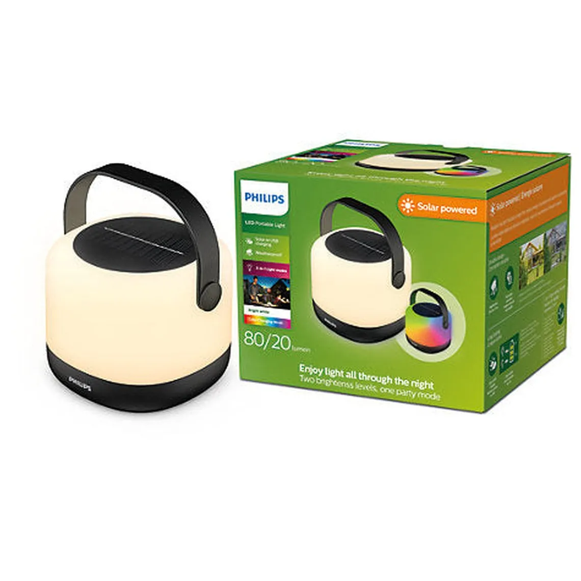 Philips Alula oppladbar utendørslampe 1,2W IP44 RGB-partymodus - Solcelle