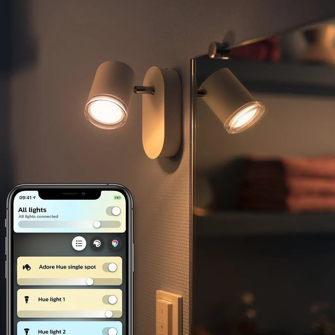 Philips Hue Adore vegglampe 1 lys baderom IP44 White Ambiance - Hvit