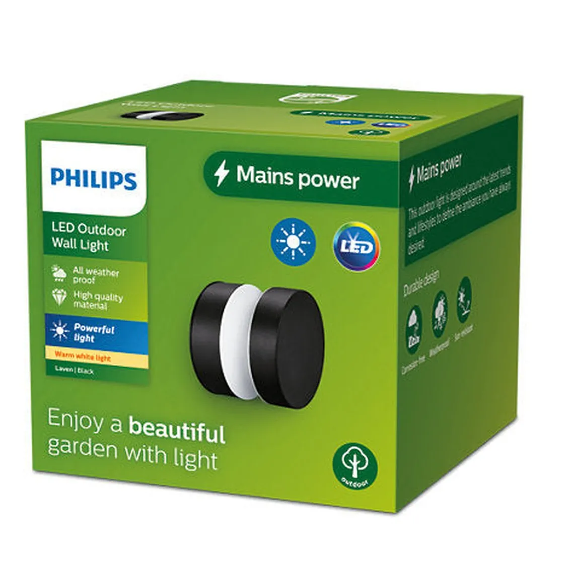Philips Laven 6W rund vegglampe utendørs IP44 2700 Kelvin