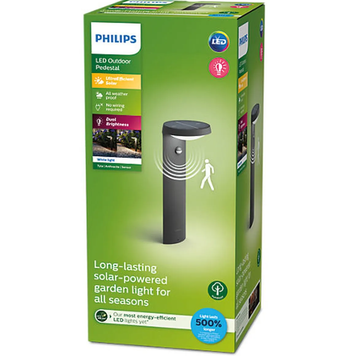Philips Tyla pullert 1,2W 3000 Kelvin IP44 solcelledrevet med dag/natt og bevegelses sensor