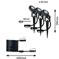 Plug & Shine Sting spot med spyd 6,4W 3000 Kelvin IP67 - 3 pakning utbyggingssett
