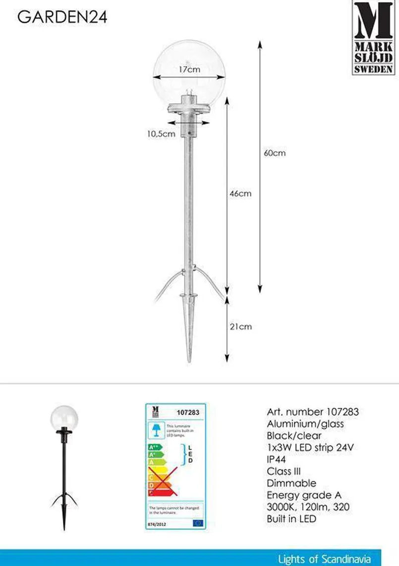 Pullert 3w 60cm - Garden 24 - Svart