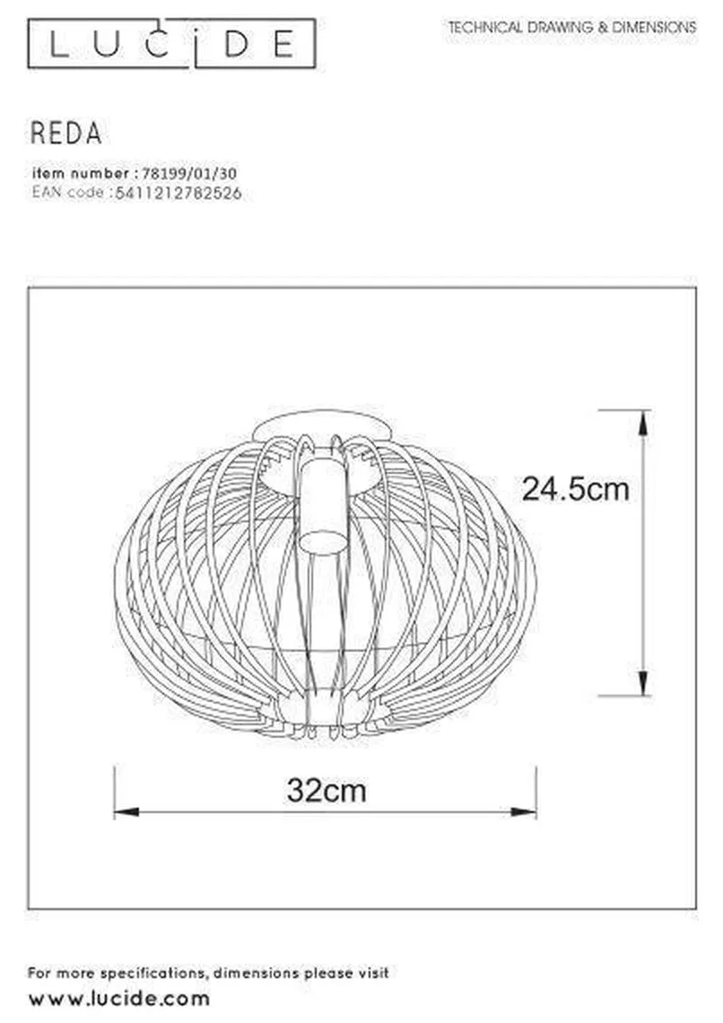 Reda taklampe 32 cm - Svart