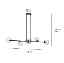 Rossi takpendel 6 lys - Svart/Klart glass