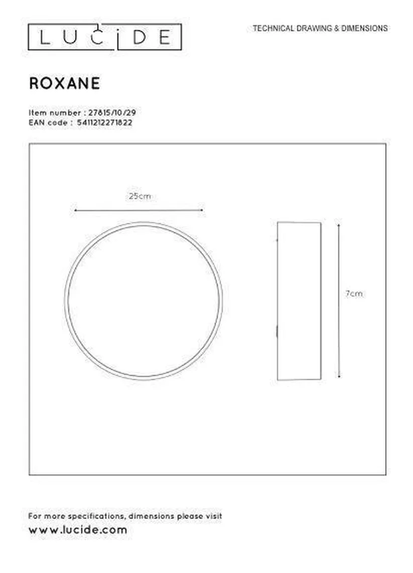 Roxane round taklampe 25 cm IP54 10 watt 2700 Kelvin - Antrasitt