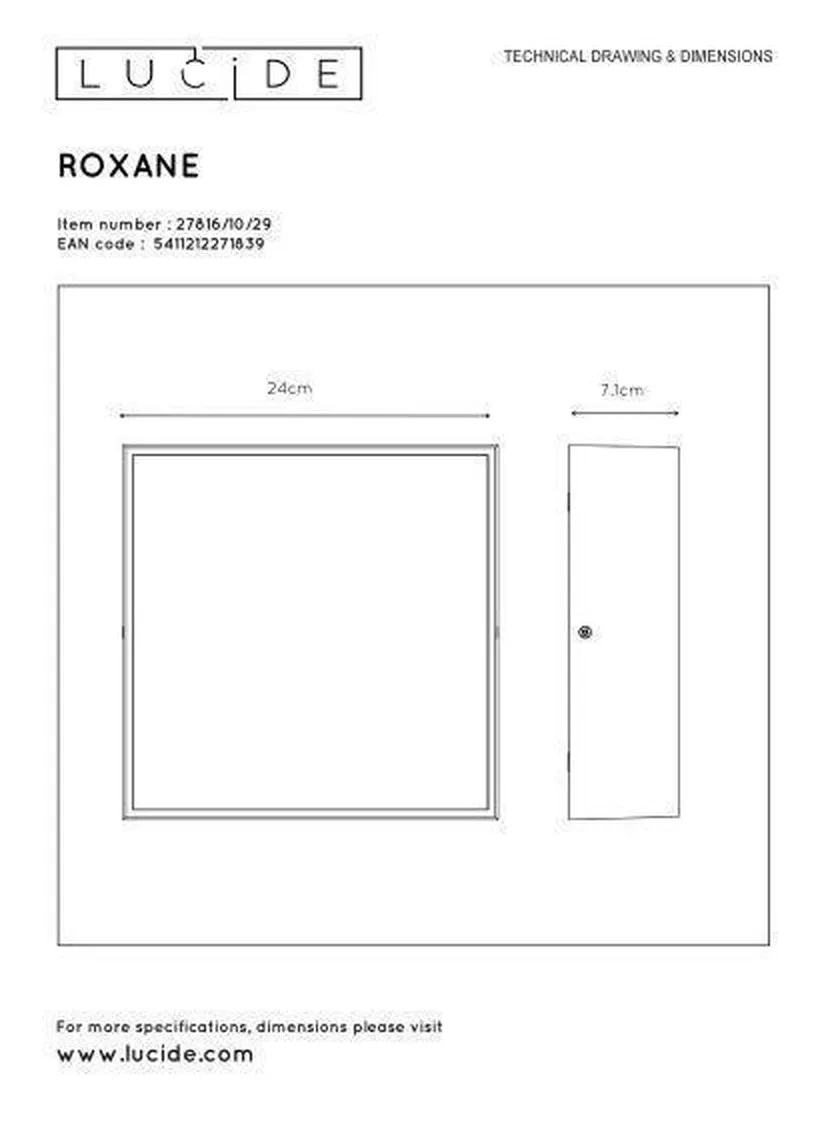 Roxane square taklampe IP54 10 watt 2700 Kelvin - Antrasitt