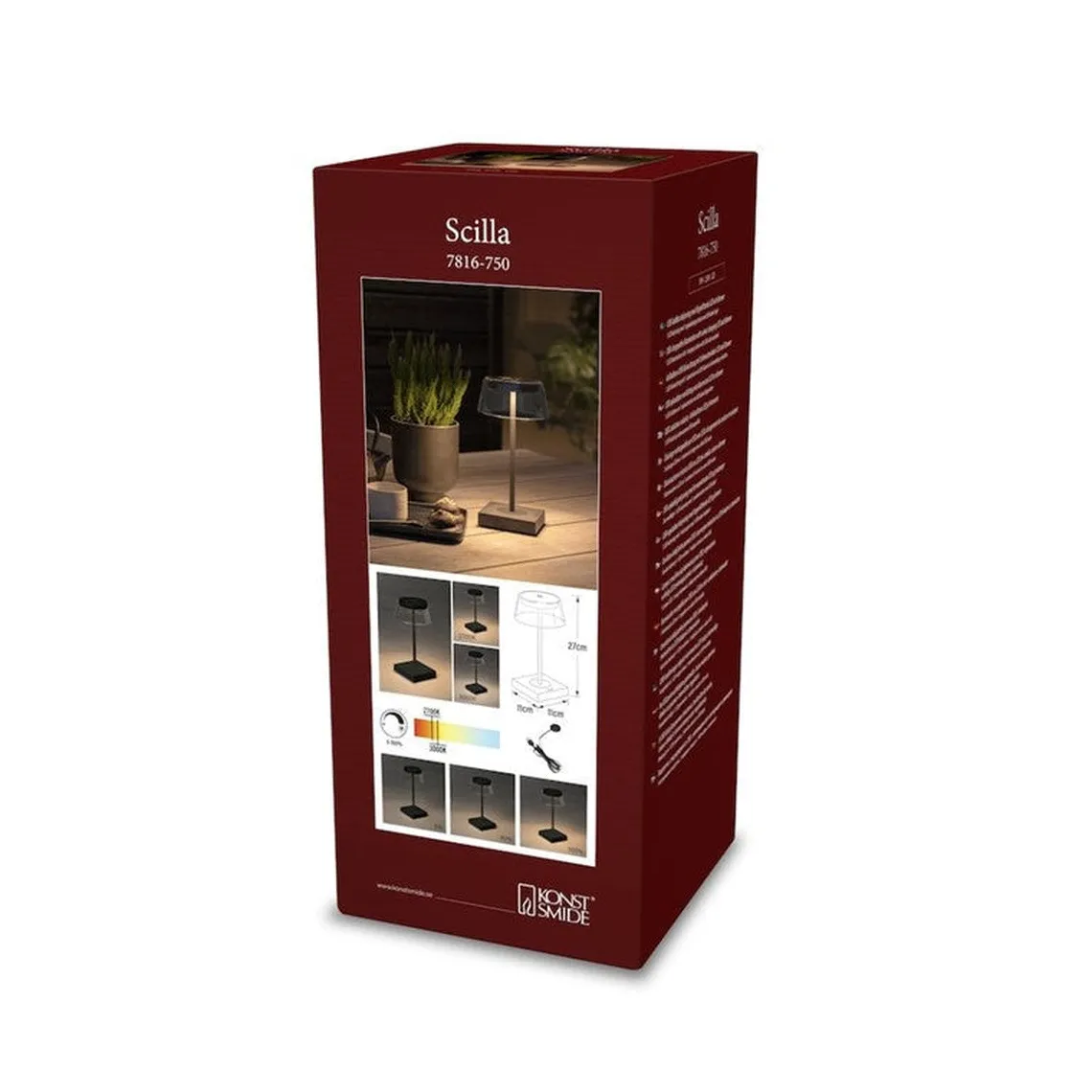 Scilla bordlampe 27 cm IP54 oppladbar USB - Svart