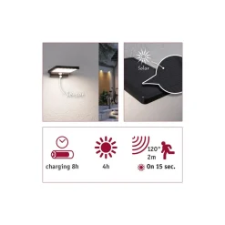 Solveig vegglampe utendørs 4,8W 3000 Kelvin m/bevegelses sensor - Solcelle