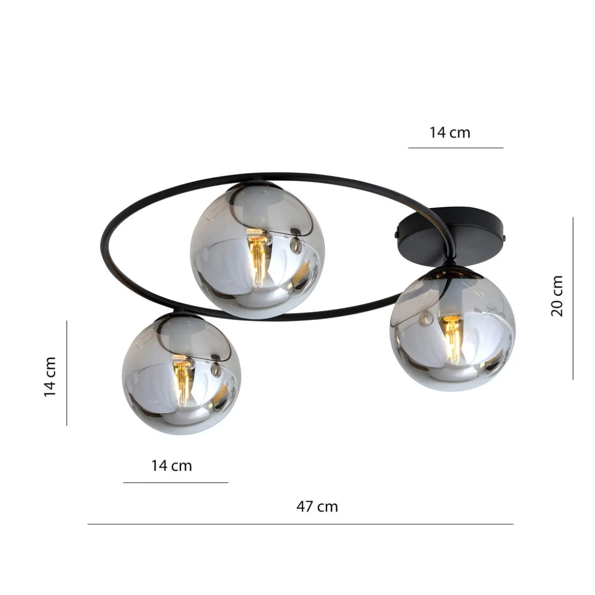 Sopra taklampe 3-lys - Svart/Røykfarget