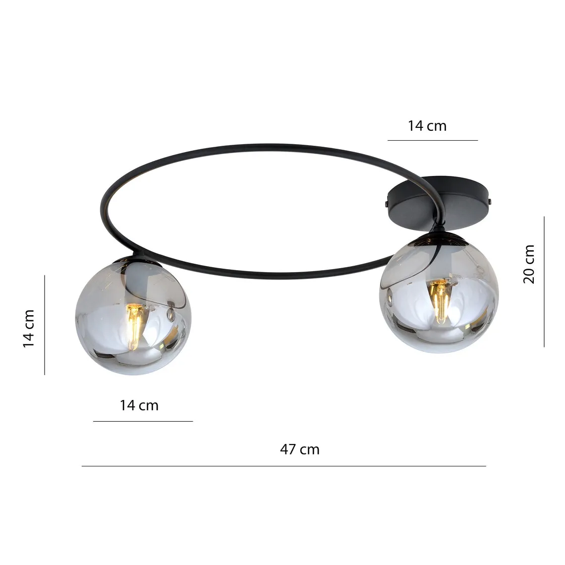 Sopra taklampe 2-lys - Svart/Røykfarget
