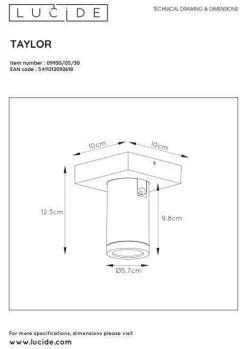 Taylor spot 1 lys IP44 baderom warm to dim 5W 2200-3000K