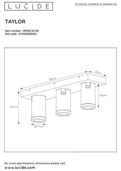 Taylor spot 3 lys IP44 baderom warm to dim 3x5W 2200-3000K