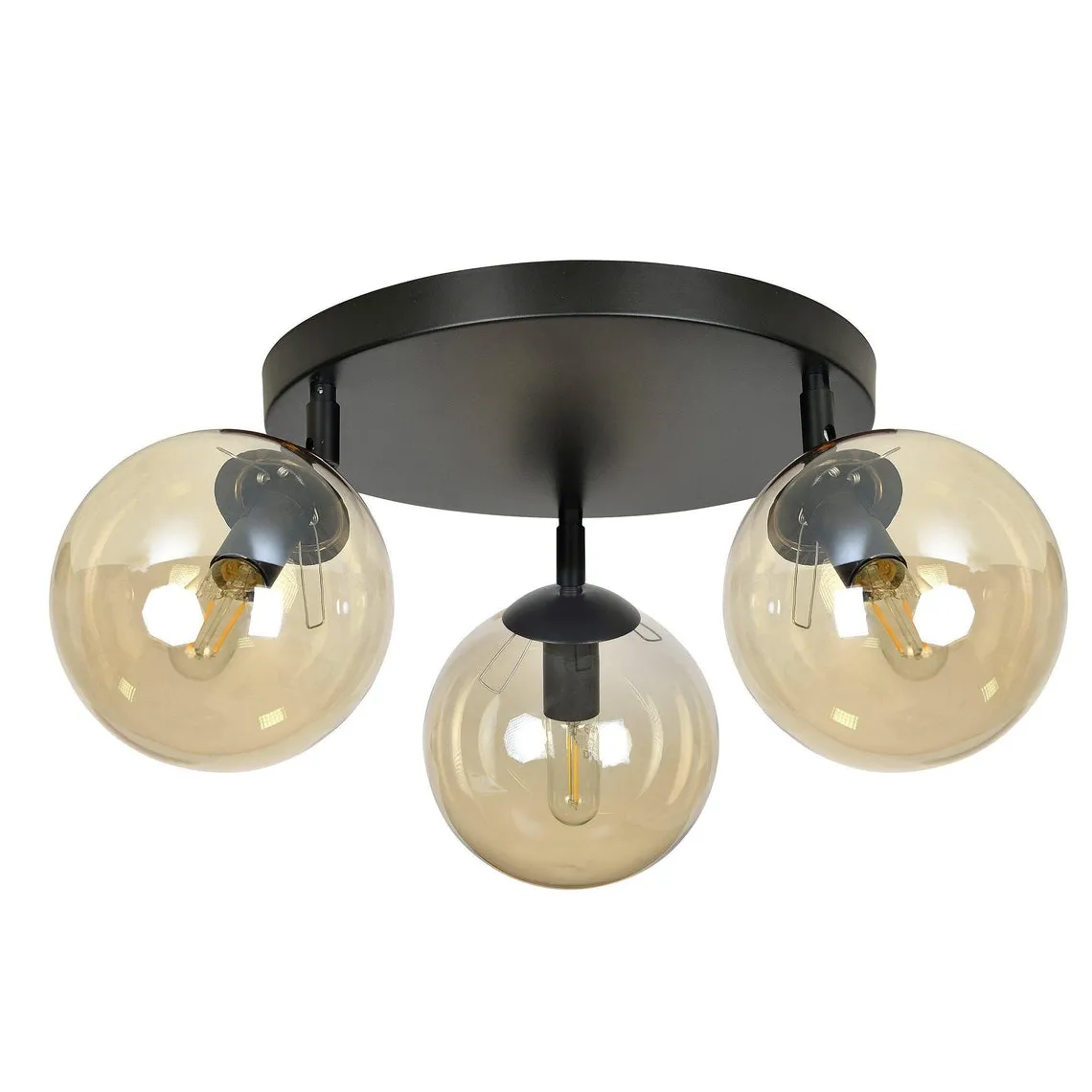 Tofi taklampe rund 3 lys - Svart/Amberfarget