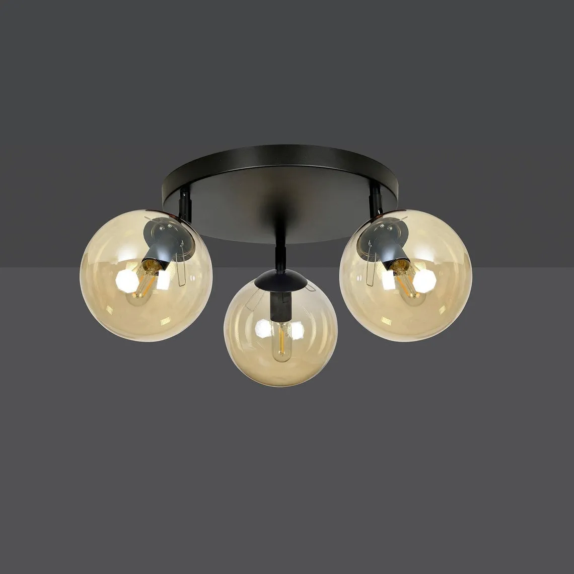 Tofi taklampe rund 3 lys - Svart/Amberfarget