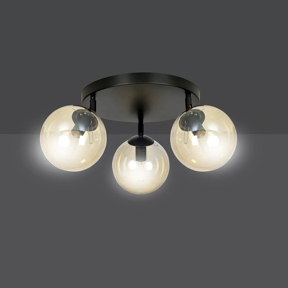 Tofi taklampe rund 3 lys - Svart/Amberfarget